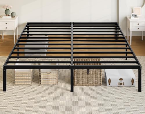 Allewie King Size Bed Frame, 14 inch Metal Platform Beds with Storage Space, No Box Spring Needed and Easy Assembly, Black - color: Black, size: King