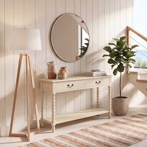 SAFAVIEH Furniture - Athena 2-Drawer Console Table - Sand - Solid Wood - Farmhouse Classic Design - Ideal for Entryway, Living Room, Hallway, 35.5" W x 13" D x 29.5" H (CNS5702E) - color: Sand