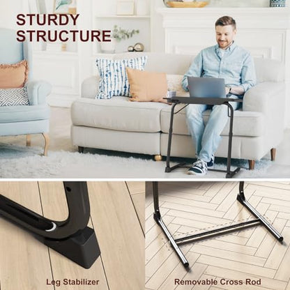 TV Tray Table, Adjustable TV Dinner Table for Eating on Couch with Cup Holder, Folding Couch Desk with 6 Height & 3 Tilt Angle Adjustments, Comfortable Laptop Stand for Bed & Sofa, Black - color: 1 Pack