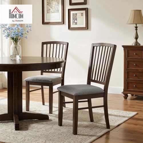 HOMCOM Farmhouse Dining Chairs Set of 2, Upholstered Linen, Burn Brown | Kitchen Chairs, Dining Room Chairs, Solid Rubberwood Legs - color: Burn Brown