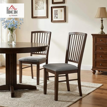 HOMCOM Farmhouse Dining Chairs Set of 2, Upholstered Linen, Burn Brown | Kitchen Chairs, Dining Room Chairs, Solid Rubberwood Legs - color: Burn Brown