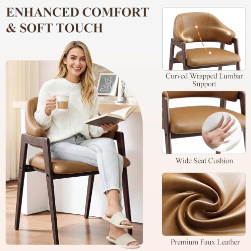 MALOL Wooden Dining Chairs Set of 4, Faux Leather, Curved Open Back, Brown - color: Brown, size: Set of 4