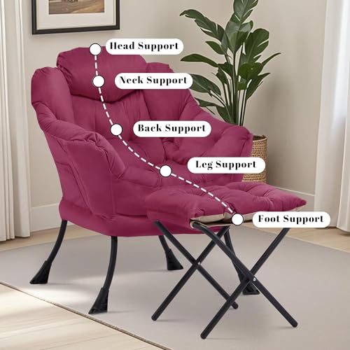 Lazy Chair with Ottoman, Comfy Reading Chair, Burgundy | Cushioned Seat with Foldable Ottoman and Side Pocket, Lounge Chair for Bedroom, Living Room, Dorm and Small Spaces - color: Burgundy