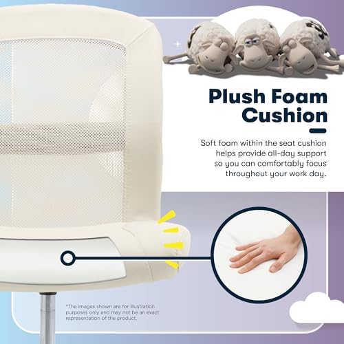 Serta Armless Small Home Desk Chair with Wheel, Ergonomic Mesh Office Chair | Essentials, Leather & Foam Cushioned Seat, Adjustable Height, Bedroom & Small Space Vanity Chair, 360° Swivel, Cream White - color: Cream White
