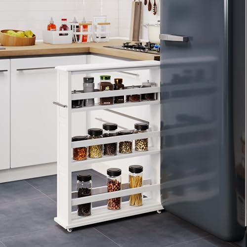 Lavish Home 3 Tier Slim Utility Rolling Storage Cart, White, 25”W x 5.7”D | Narrow Rolling Cart Storage Organizer with Handle and Wheels for Bathroom, Laundry Room, and Kitchen, Pull-Out Home Organizer - color: White, size: 25”W x 5.7”D