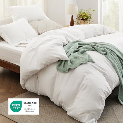 Bedsure Duvet Cover King Size with Fitted Sheet - 4 Pieces Prewashed Cotton-Like Extra Soft Bedding Set, Includes 1 Duvet Cover 104x90 Inches with Zipper Closure, 2 Pillow Shams, 1 Fitted Sheet, White - color: 00 - White (No Comforter), size: King (With F