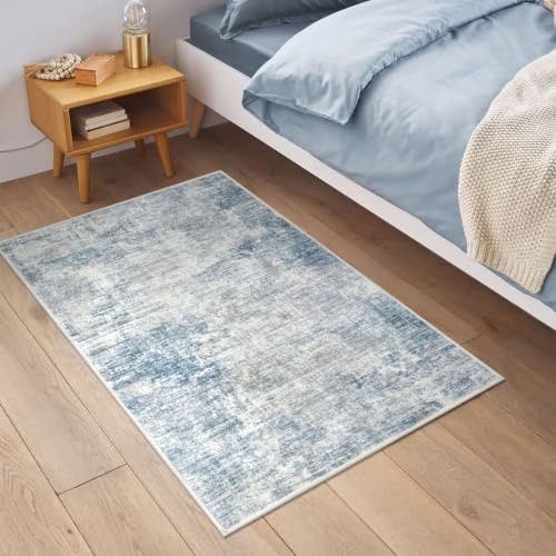 Small Abstract Area Rug 2x3 Ft Entryway Rugs Washable Door Mat Indoor Entrance, Rubber Backed Throw Rugs, Printed Non Slip Floor Carpet for Foyer Front Door Sink, Light Blue Grey - color: Light Blue/Grey/White, size: 2' x 3' (Rectangular)