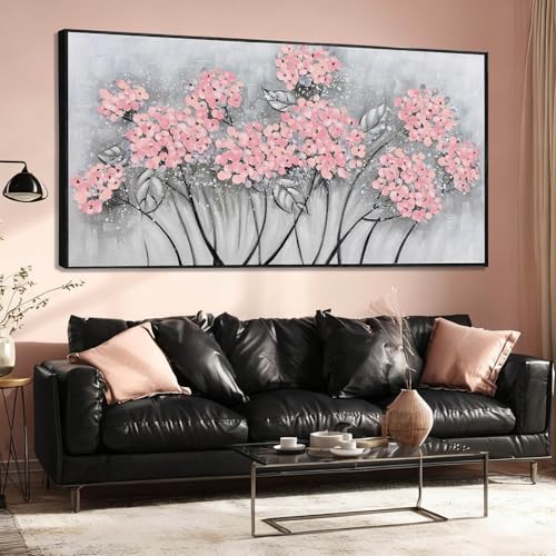 SOUGUAN Flower Wall Art Pink Wood Wall Decor Botanical Oil Painting 32"x70" Large Artwork for Bedroom Canvas Paintings for Office - color: Pink, size: 70"L x 32"W