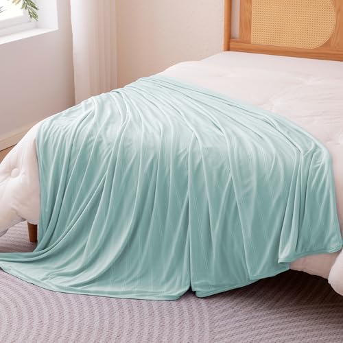 Amazon Basics Striped Cooling Blanket for Hot Sleepers, Reversible Lightweight Thin Throw Blanket for Bed, Couch and Sofa, Throw (50" x 70"), Cyan Striped - color: Cyan Striped, size: Throw