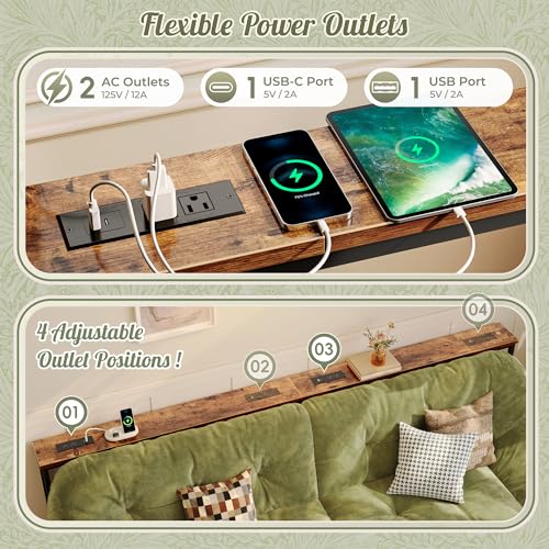 Huuger 102.4 Inch Sofa Table with Power Outlets, 23.9’’-34.4’’ Height Adjustable Range, Behind Couch Table with USB-C Ports, Sofa Tables Narrow Long, Skinny Console Table, Small Spaces, Rustic Brown - color: Rustic Brown, size: 102.4''W x 23.9''-34.4''H