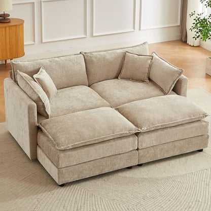 Modular Sectional Sofa, 77 Inch U Shaped Couch Set with Armrests, 2-Seater Comfy Cloud Couches for Living Room Apartment, Coffee - color: Coffee, size: 77'' - U Shape