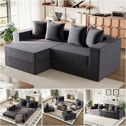 Modular Boneless Loveseat, L-Shape Cloud-Like Sectional Couch with High-Density Memory Foam, Convertible Comfy Couch for Living Room Apartment Small Space - No Assembly Required, Grey - color: Grey