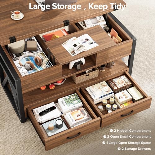 40" Lift Top Coffee Table with Storage,Walnut | 4 in 1 Multi-Function Lifting top Coffee Tables with Storage Drawers and Hidden Compartmen,for Living Room - color: Walnut