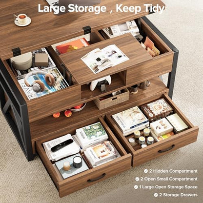40" Lift Top Coffee Table with Storage,Walnut | 4 in 1 Multi-Function Lifting top Coffee Tables with Storage Drawers and Hidden Compartmen,for Living Room - color: Walnut