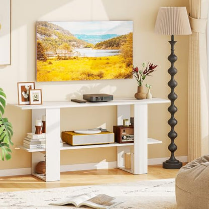 GIANTEX Modern TV Stand for 55 Inch TV, White Entertainment Center with Open Storage Shelf, Wood Media Console Table for Living Room Bedroom Entryway - color: White