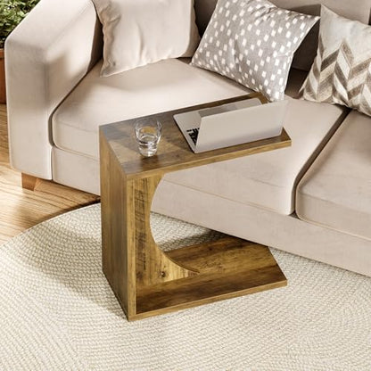 LITTLE TREE C Shaped End Table for Sofa & Bedroom - Small Side Table for Living Room, Over Couch Tray Stand for Laptop, Snacks, Books, Brown, 1 Pack - color: Brown