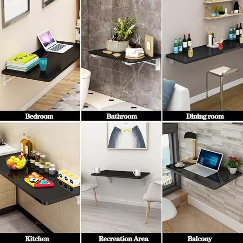 Wall Mounted Folding Table,Black Floating Desk for Small Spaces,Stainless Steel Bracket Laundry Folding Table,Wall Folding Desk,Home Bars and Dining Establishments(80X50cm/31.5"×19.7") - color: Black, size: 31.5 x 19.7 inches