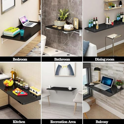 Wall Mounted Folding Table,Black Floating Desk for Small Spaces,Stainless Steel Bracket Laundry Folding Table,Wall Folding Desk,Home Bars and Dining Establishments(80X50cm/31.5"×19.7") - color: Black, size: 31.5 x 19.7 inches