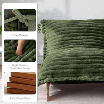 MAXYOYO Adjustable Living Room Chair, 3-Position Bean Bag Chair with Frame | Upholstered Accent Chair with Frame, Removable Cushion, Soft Reclining Lounge for Bedroom, Apartment, Office, Green - color: Striped Green