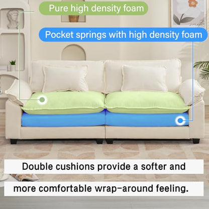 86" Modular Sectional Sofa, Comfy Loveseat Deep Cloud Couch | Couches for Living Room, Modular Couch, Deep and Wide Seat, Chenille Sofa Sleeper with Throw Pillows, Beige White - color: Beige White, size: 86 Inch