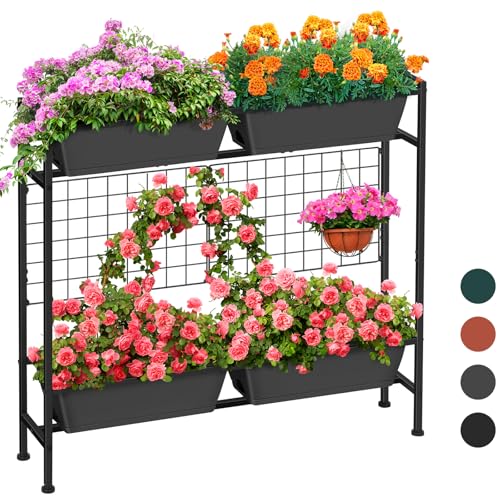 ETELI Vertical Garden Planter Raised Garden Beds with Legs Elevated Garden Planter Boxes with Legs Trellis Patio Balcony Herb Garden Planters Beds Outdoor for Flowers Vegetables, Gray - color: Gray
