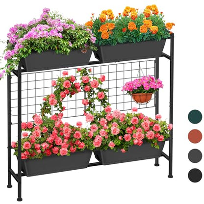 ETELI Vertical Garden Planter Raised Garden Beds with Legs Elevated Garden Planter Boxes with Legs Trellis Patio Balcony Herb Garden Planters Beds Outdoor for Flowers Vegetables, Gray - color: Gray