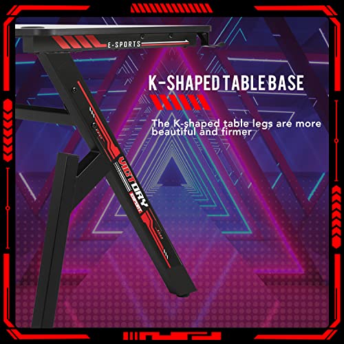 FDW Computer Desk Gaming Desk Student PC Desk Writing Desk Office Desk Modern Ergonomic Racing Style Table Workstation Carbon Fiber Headphone Hook (47in, Red) - color: Red, size: 47 In R Shaped