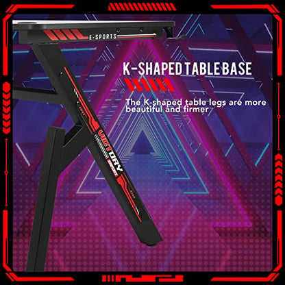 FDW Computer Desk Gaming Desk Student PC Desk Writing Desk Office Desk Modern Ergonomic Racing Style Table Workstation Carbon Fiber Headphone Hook (47in, Red) - color: Red, size: 47 In R Shaped