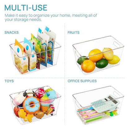 Vtopmart 6 Pack Clear Storage Bins, Pantry Cabinet Organizer Bins, Medium | Plastic Pantry Storage Bins with Handle, Storage Containers for Fridge, Cabinet, Kitchen, Countertops, Cupboard, Freezer - size: M(10"×6"×5")