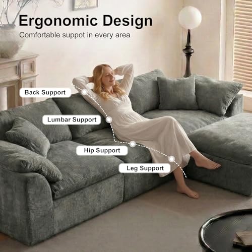 Cloud Couch Sectional for Living Room, Modular L Shaped Boneless Sofa with Chaise, Compressed No Assembly Couch, Deep Seat Chenille Upholstered Convertible Sofa Bed (Grey) - color: Grey