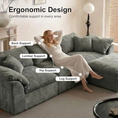 Cloud Couch Sectional for Living Room, Modular L Shaped Boneless Sofa with Chaise, Compressed No Assembly Couch, Deep Seat Chenille Upholstered Convertible Sofa Bed (Grey) - color: Grey