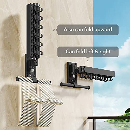 BOQORAD Drying Rack Clothing, Retractable Clothes Drying Rack,Wall Mounted Laundry Rack, Laundry Drying Rack Wall Mount,Collapsible Clothes Rack,can Fold Upward & Left & Right,Black Color - color: Black