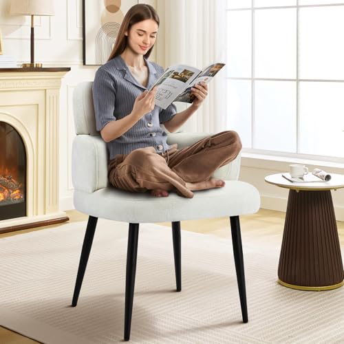 Accent Dining Chair with Arms,Set of 2 Modern Upholstered Side Chair with Soft Fabric Black Metal Legs, Comfy Spacious Seat & Back for Dining Room/Living Room/Bedroom, Beige - color: Beige, size: Set of 2