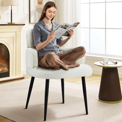 Accent Dining Chair with Arms,Set of 6 Modern Upholstered Side Chair with Soft Fabric Black Metal Legs, Comfy Spacious Seat & Back for Dining Room/Living Room/Bedroom, Beige - color: Beige, size: Set of 6