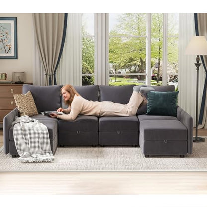 COMHOMA Convertible Sectional Sofa Couch Free Combination L/U Shaped Sofa with High Density Memory Foam Modular Oversized Cloud Couch for Living Room, Apartment and Small Space 6 Seaters - size: 4+2M