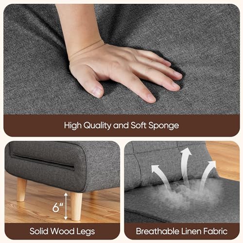 3 in 1 Convertible Sleeper Chair Bed, 6 Angle Backrest, Dark Gray | Chair Bed Futon for Adults with 6 Angle Adjustable Backrest, Single Sofa Bed for Living Room/Apartment/Office