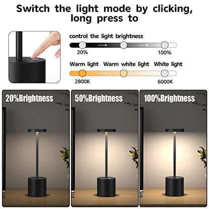 2Pack Cordless Table Lamp, Rechargeable LED Battery 5000mAh Metal USB Portable Powered Desk Lamp, 3 Levels Brightness Light for Restaurants Outdoor (2pack 10.25in Black) | Battery 5000mAh Metal USB Portable Powered Desk Lamp, 3 Levels Brightness Light for