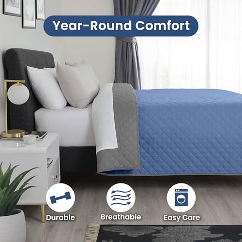 Martex Reversible Coverlet, Twin, Ceil Blue/Grey | Lightweight, Durable, Soft, Easy Care, Reversible - color: Ceil Blue/Gray, size: Twin