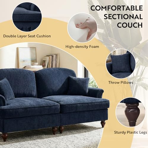 Modular Loveseat Sofa Couch, 2 Seat Comfy Chenille Sofa with Removable Ruffled Skirt, Flared Armrests, Sturdy Legs, Convertible Sectional for Living Room, Bedroom, Apartment (Blue) - color: Blue, size: 76.4 Inch L