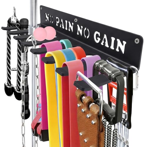Wall-Mounted Home Gym Accessory Storage Rack, 8-Hook Organizer for Resistance Bands, Jump Ropes, Lifting Belts and Chains, NO PAIN NO GAIN, Mounting Hardware included - color: Sore