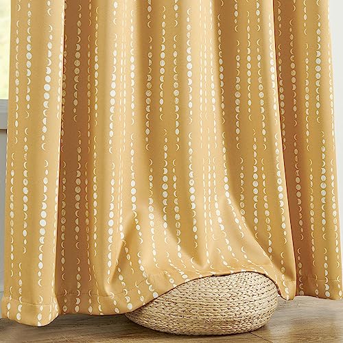 jinchan Boho Blackout Curtains 63 Inch Length Moon Phase Printed Drapes | Mustard Yellow Farmhouse Curtain for Bedroom Living Room Back Tab Drapes Room Darkening Window Treatment 2 Panels - color: Luna | Mustard Yellow, size: 52"W x 63"L (Pack of 2)