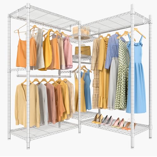 VIPEK L6 Heavy Duty Clothes Rack L Shape Clothing Rack 5-Tier Wire Garment Rack Freestanding Closet with 7 Adjustable Shelves & 4 Hanging Rods, 42.1" L x 42.1" W x 76.4" H, Max Load 850LBS, White - color: White, size: Small