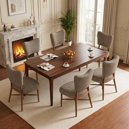 Dining Chairs Set of 6, Linen Upholstered, Solid Wood Legs, Brown | Mid Century Farmhouse, Cross-Brace Reinforced, Padded Cushion, Easy 15-Min Assembly, Kitchen Dining Room - color: Brown, size: Set of 6