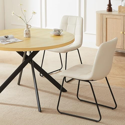 HIPIHOM 45.3 Inch Round Dining Table Set for 4, Mid Century Modern Small Coffee Set for Dining Room Kitchen Apartment (Cream Table + 4 U-Shaped White Chairs) - color: Cream Table+4 U-shaped White Chairs