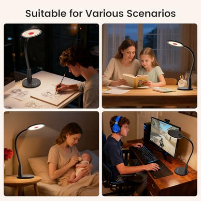Glendan Desk Lamp for Home Office: Eye-Caring LED Red Light Desk Lamp, 10 Brightness & Flexible Gooseneck, Dimmable Desk Light with Memory & Timer, Table Lamp for Study, Bedroom