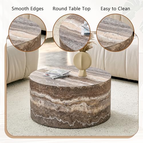 Round Coffee Table, 23.6" Modern Grey Faux Marble Drum Coffee Table, Round Accent Center Table for Living Room Apartment Small Spaces, No Assembly Required - color: 24'' Brown Grey, size: 24'' Round Coffee Table