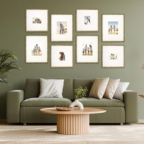 Arcadia Gallery Wall Frame Set, 16x20 and 16x16 Inch Matted Frames, 8 Piece, Antique Gold - color: Gold