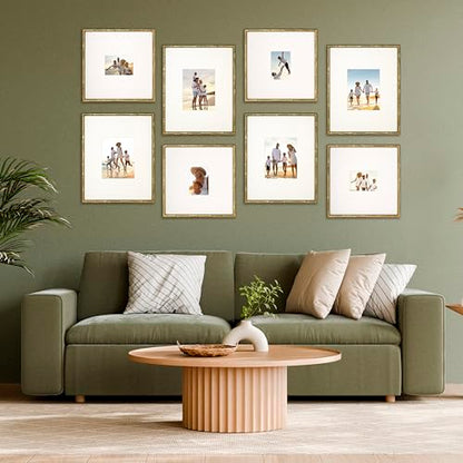 Arcadia Gallery Wall Frame Set, 16x20 and 16x16 Inch Matted Frames, 8 Piece, Antique Gold - color: Gold