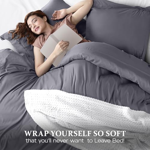 Duvet Cover Full, 3 Piece Cotton Like Polyester With Zipper Closure, Grey | Extra Soft and Breathable, Wrinkle & Fade Resistant, Includes Duvet Cover and 2 Pillow Shams, Comforter Not Included, OekoTex - color: Grey, size: Full - Duvet Cover Set