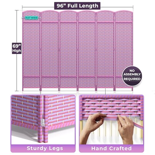 Sorbus 6 Panel Room Divider 6 ft. Tall - Privacy Screen, Extra Wide Double Hinged Panels, Mesh Hand-Woven Design, Partition Room Dividers and Folding Privacy Screens, Wall Divider for Room Separation - color: Pink Purple, size: 6 Panel